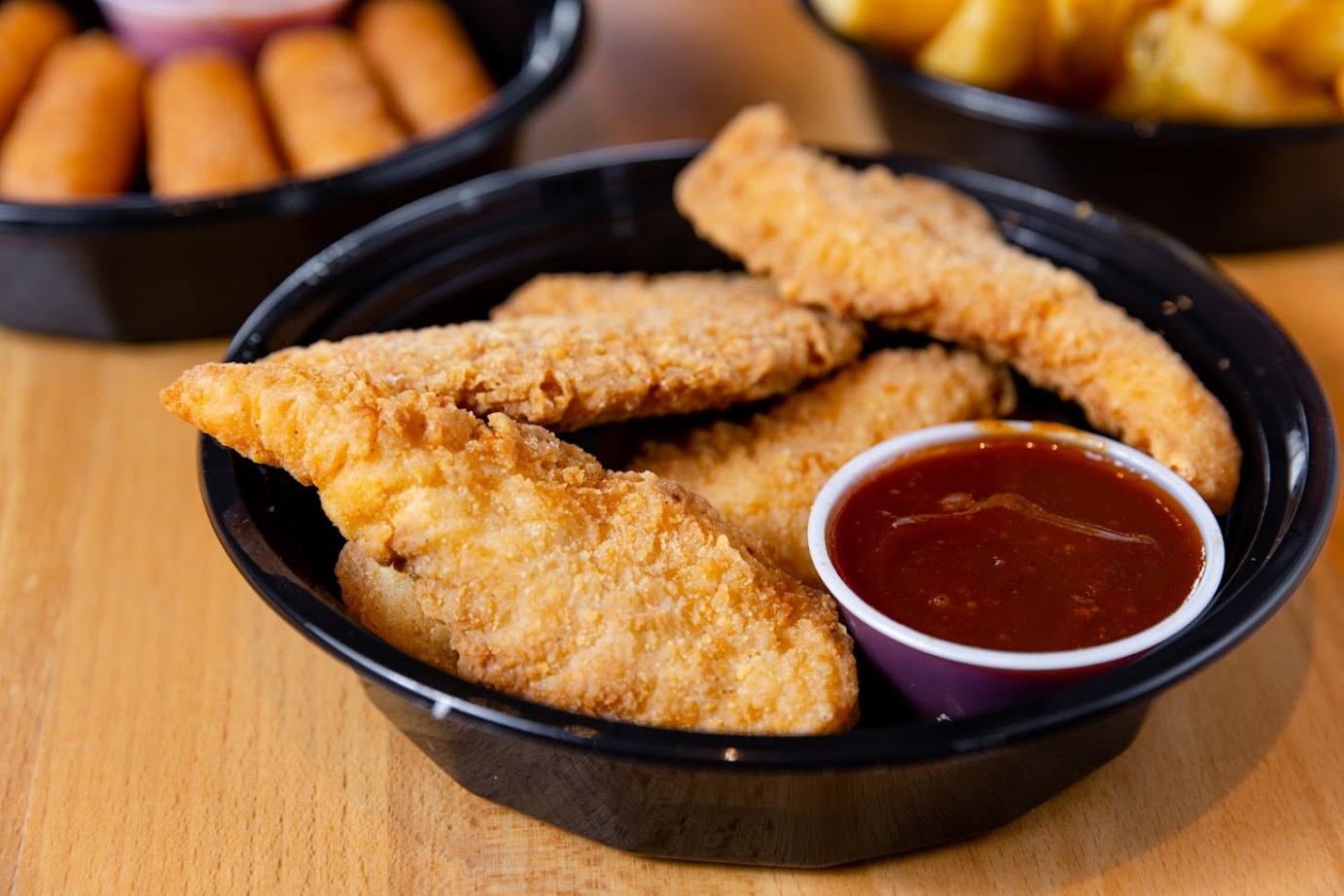 Chicken fingers, dip on the side